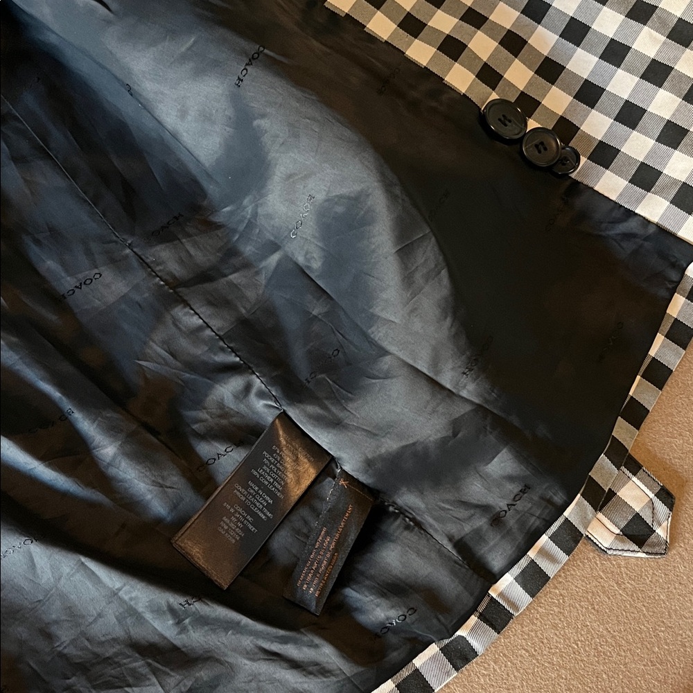COACH Checkered Gingham Black & Ivory Mid Length Rain / Trench Coat - 6 - Picture 12 of 14